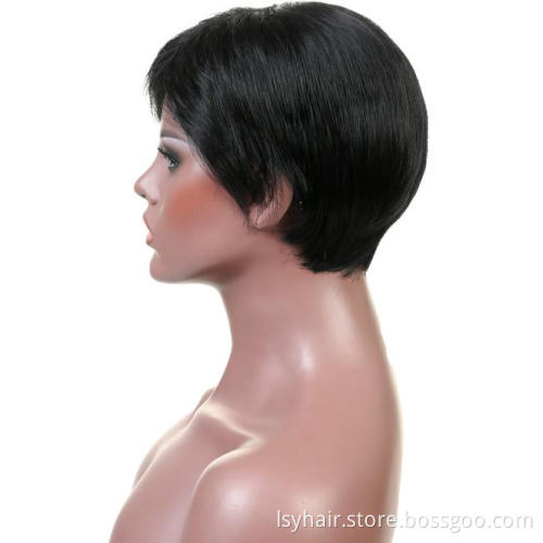Lsy Non Lace Pixie  Cut Human Hair Wig Color Natural Black 100% Brazilian Hair Wigs For Sale